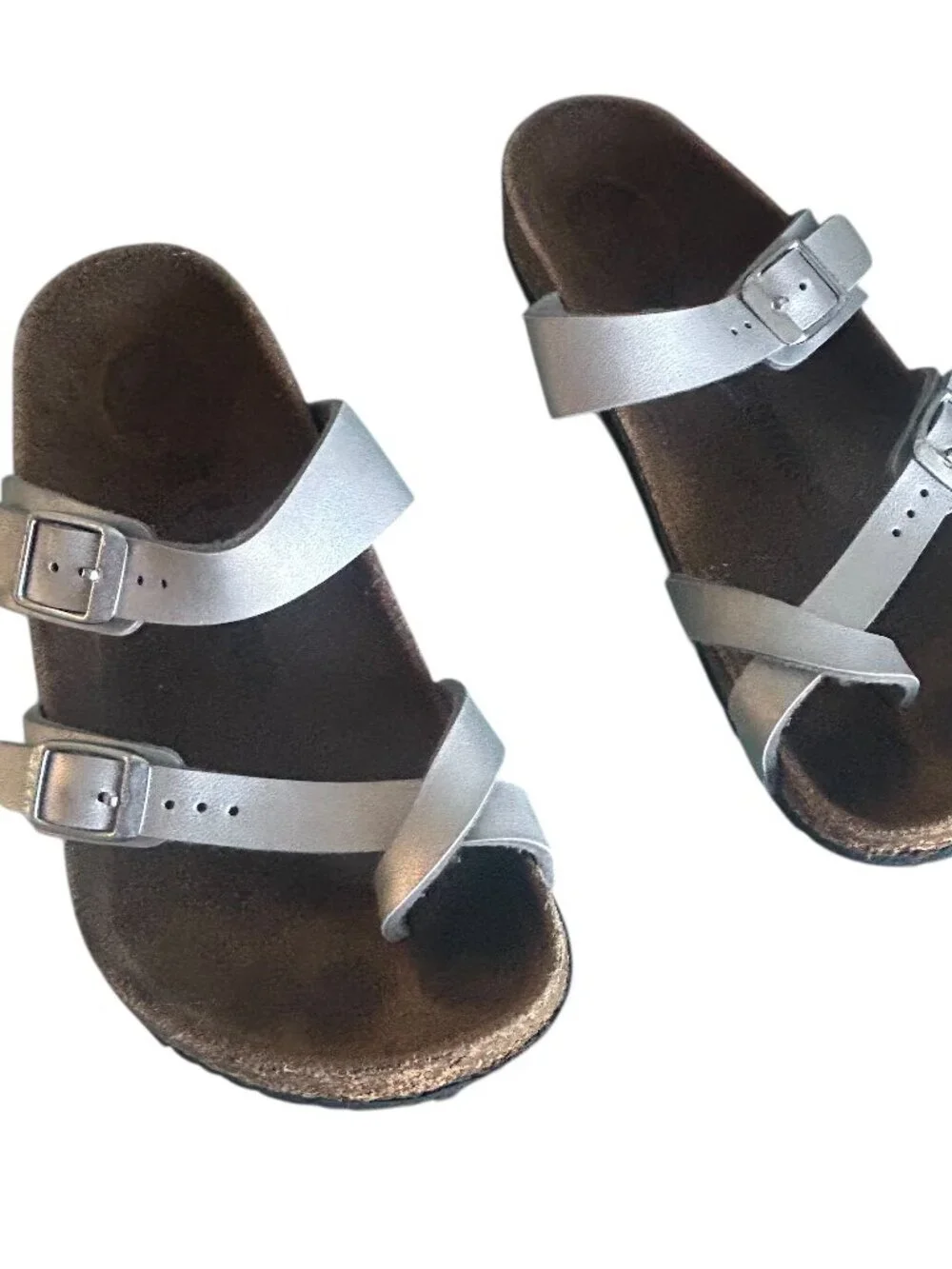 Birkenstock Girls Mayari Metallic Leather Sandals Silver Size 34 Size 3.5